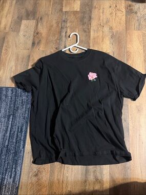 Jordan woMen's Black T-Shirt with Pink Rose Embroidery